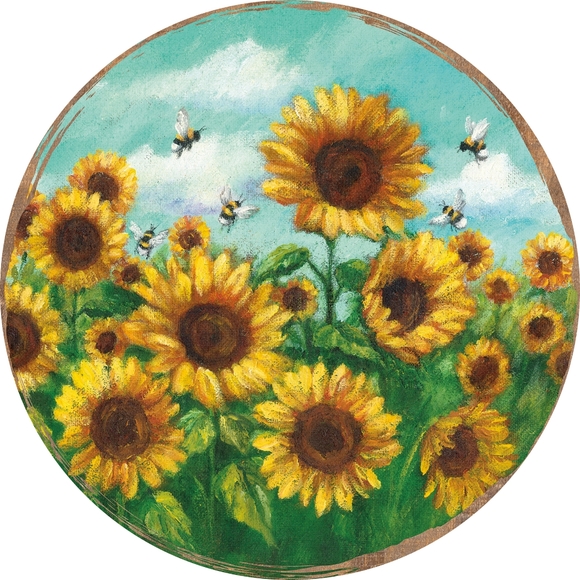 Paper Placemats set 24 16" Round Everyday Sunflowers Bumblebees - Picture 1 of 3